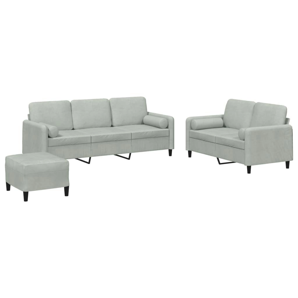 3 Piece Sofa Set with Pillows Light Grey Velvet 3202044