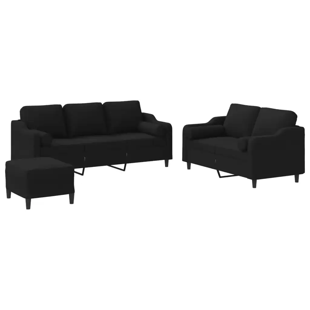 3 Piece Sofa Set with Pillows Black Fabric 3201862