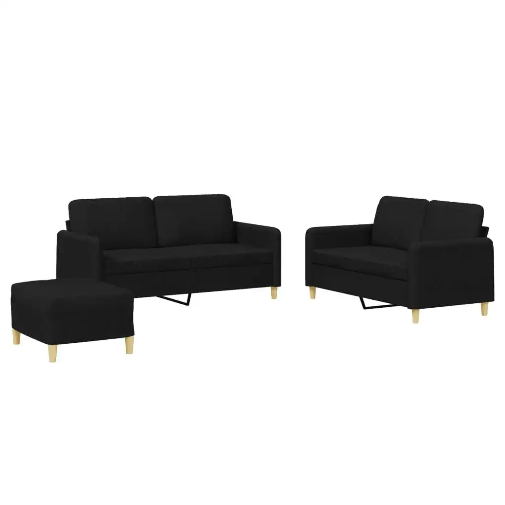 3 Piece Sofa Set with Cushions Black Fabric 3202098