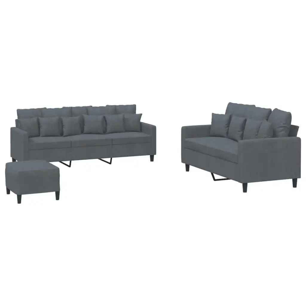 3 Piece Sofa Set with Cushions Dark Grey Velvet 3201731