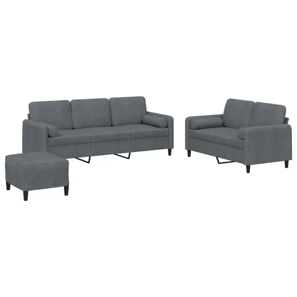 3 Piece Sofa Set with Pillows Dark Grey Velvet 3202045