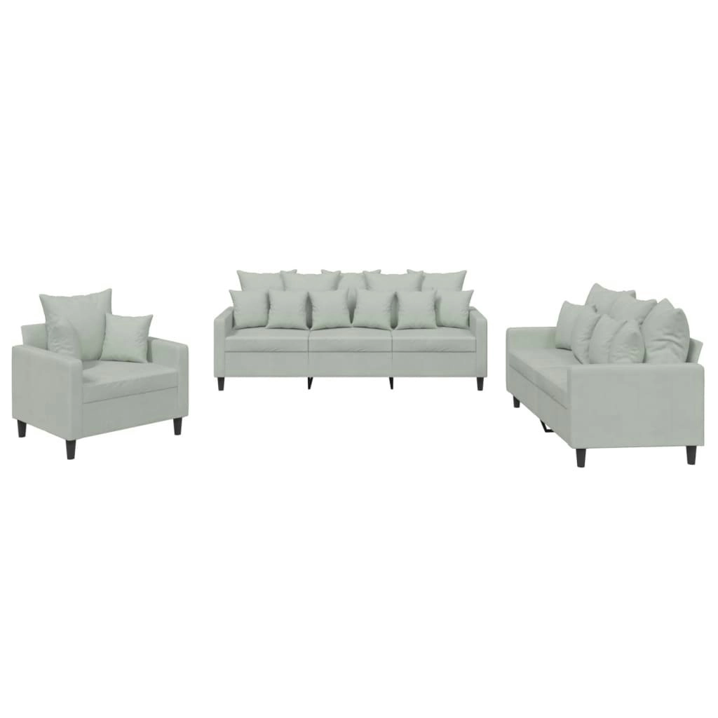 3 Piece Sofa Set with Cushions Light Grey Velvet 3201680