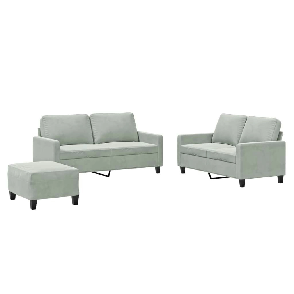 3 Piece Sofa Set with Cushions Light Grey Velvet 3201506