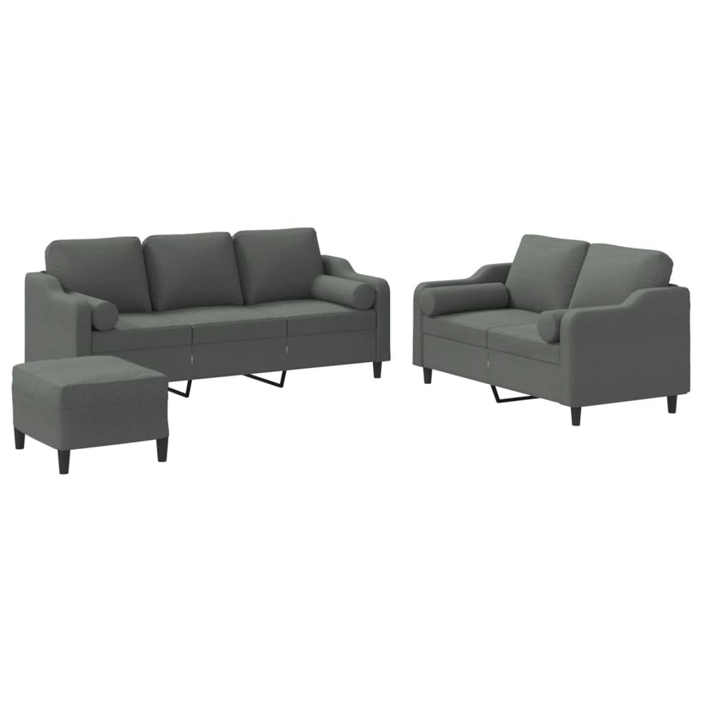 3 Piece Sofa Set with Pillows Dark Grey Fabric 3201859