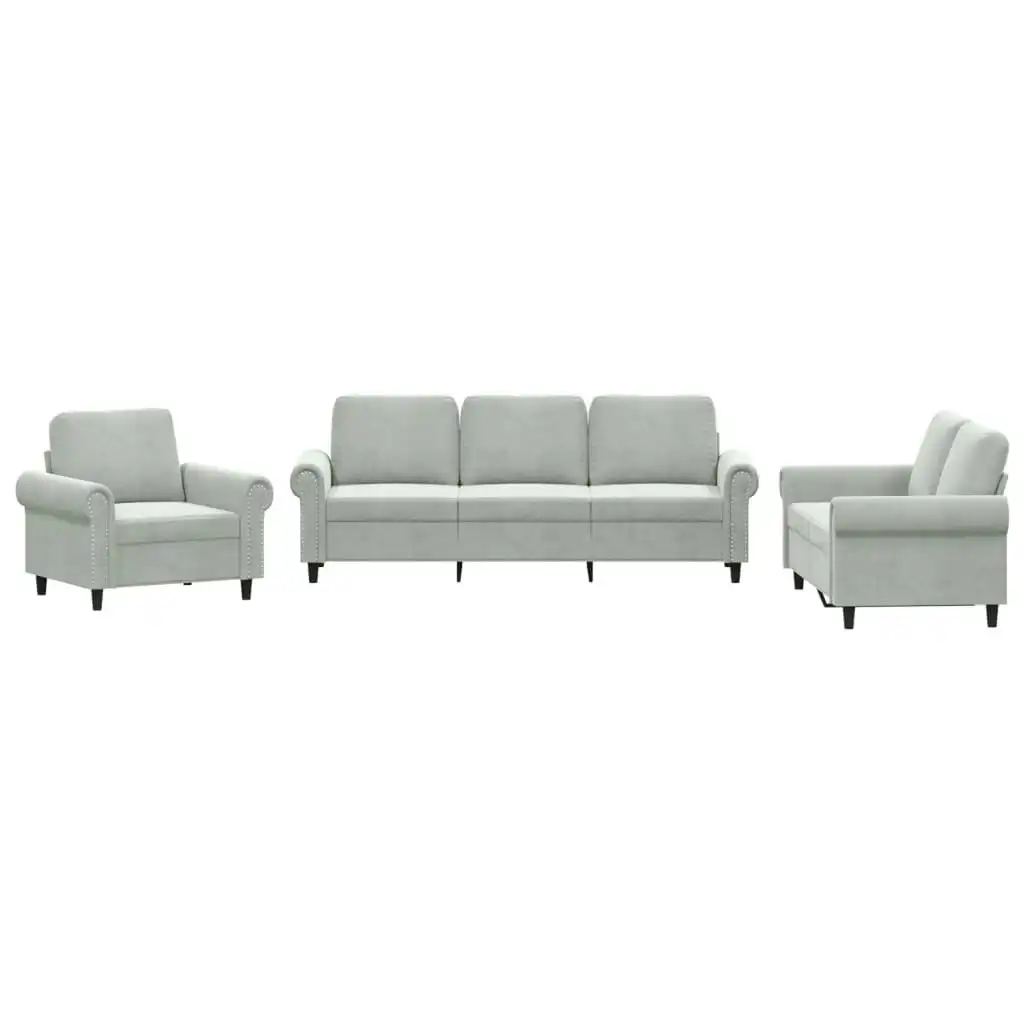 3 Piece Sofa Set with Cushions Light Grey Velvet 3202170