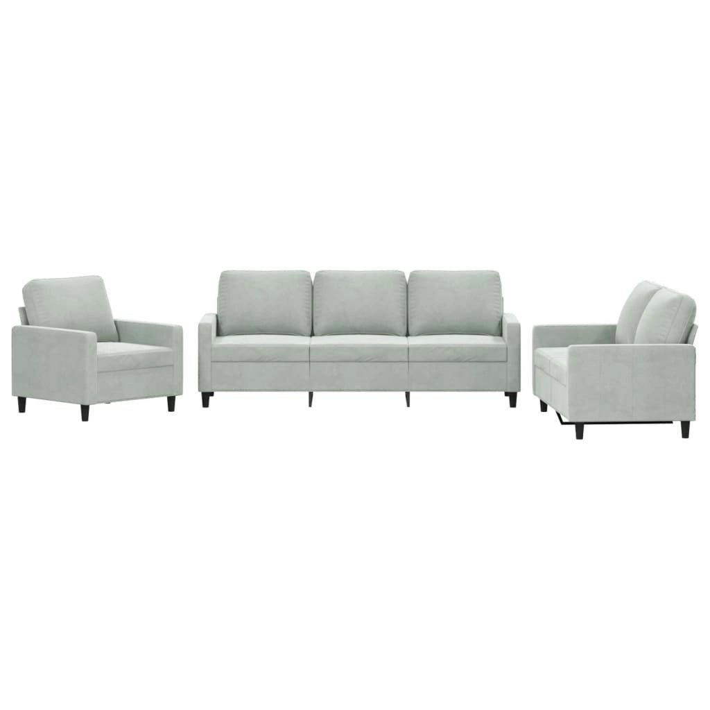 3 Piece Sofa Set with Cushions Light Grey Velvet 3201476