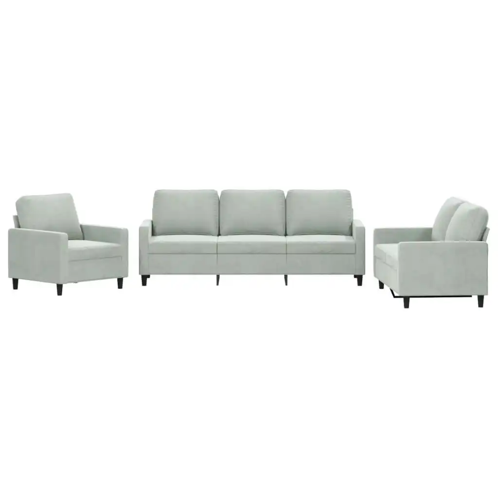 3 Piece Sofa Set with Cushions Light Grey Velvet 3201476