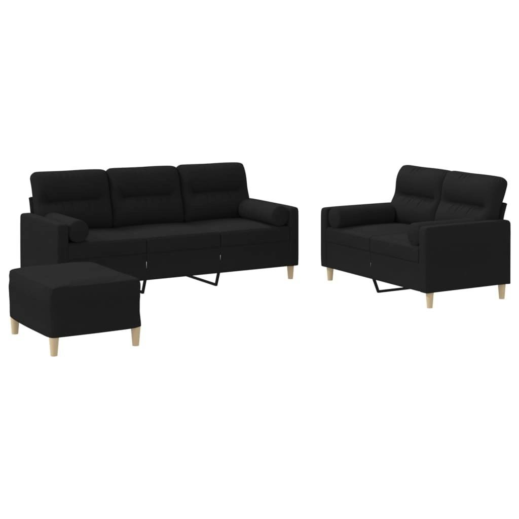 3 Piece Sofa Set with Pillows Black Fabric 3201628