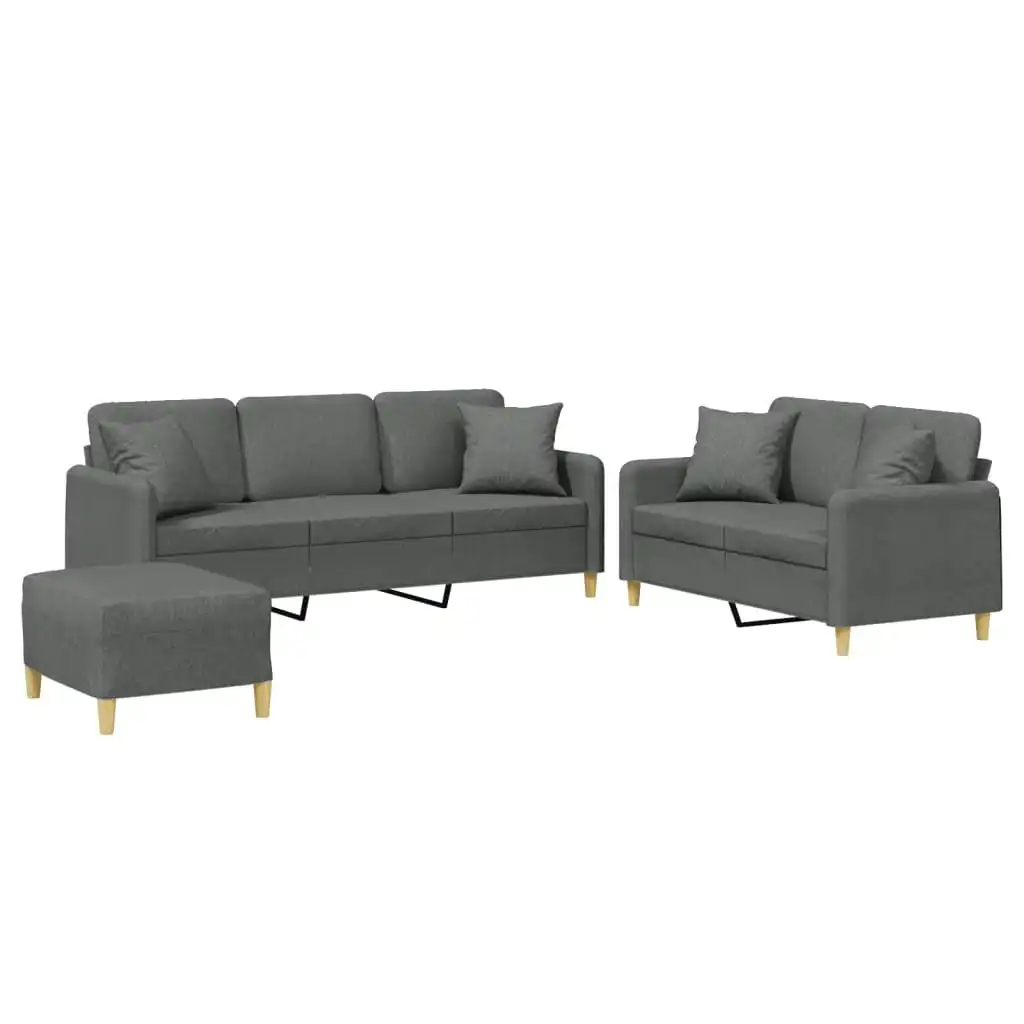 3 Piece Sofa Set with Pillows Dark Grey Fabric 3202143