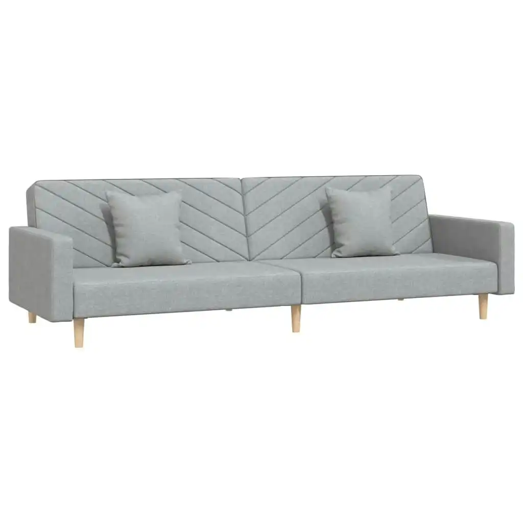 2-Seater Sofa Bed with Two Pillows Light Grey Fabric 375899