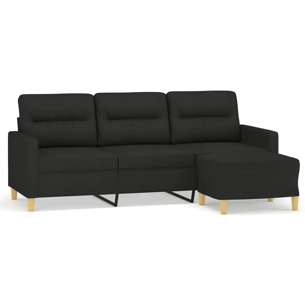 3-Seater Sofa with Footstool Black 180 cm Fabric 3201077