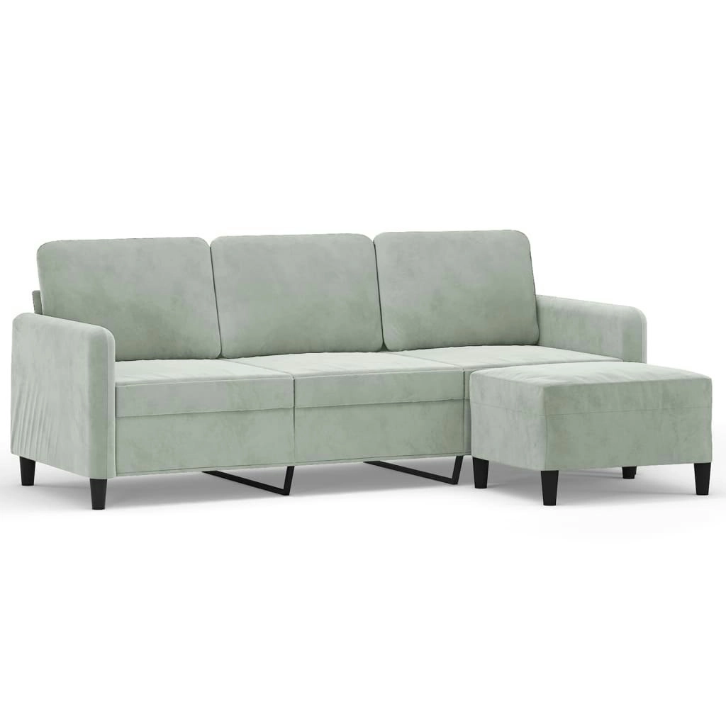 3-Seater Sofa with Footstool Light Grey 180 cm Velvet 3201174