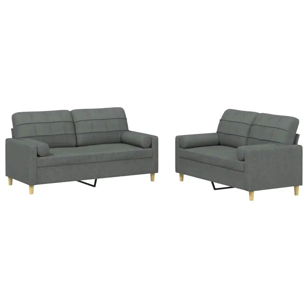 2 Piece Sofa Set with Pillows Dark Grey Fabric 3201291