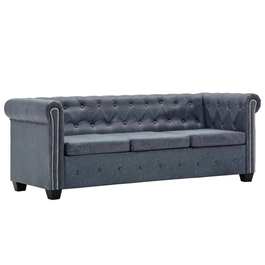 3-Seater Chesterfield Sofa Artificial Suede Leather Grey 247132