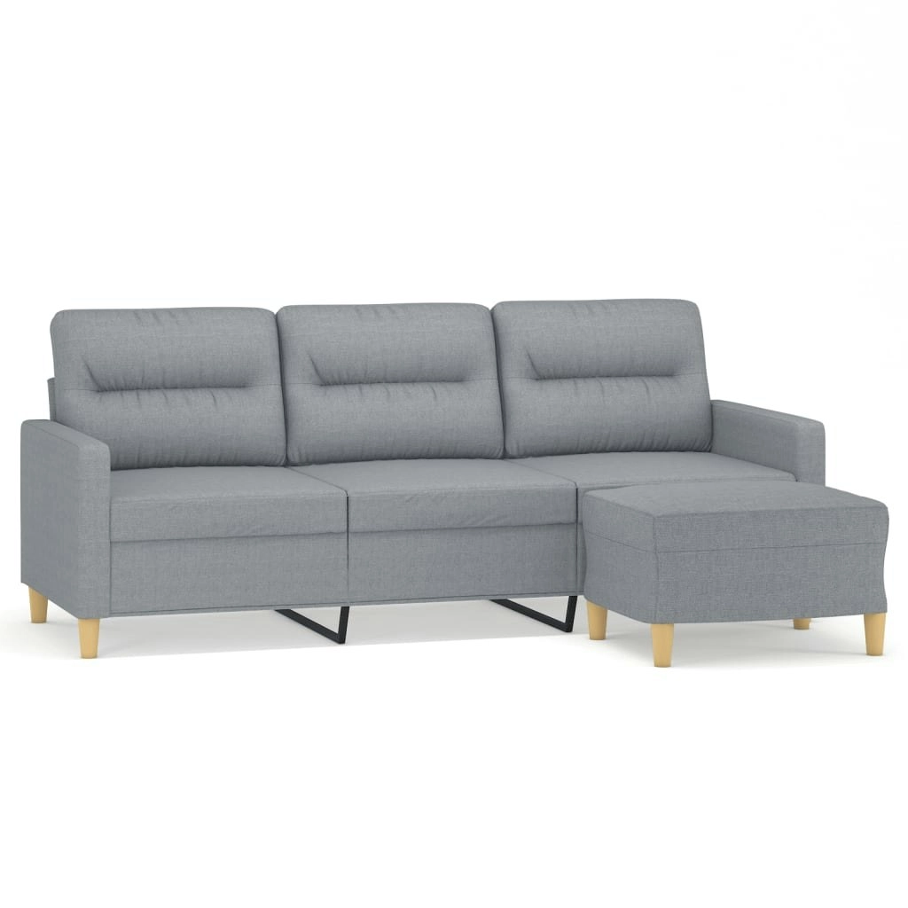 3-Seater Sofa with Footstool Light Grey 180 cm Fabric 3201073