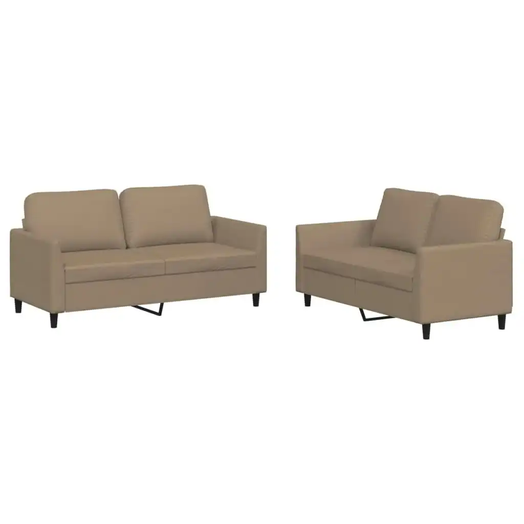 2 Piece Sofa Set with Cushions Cappuccino Faux Leather 3201754