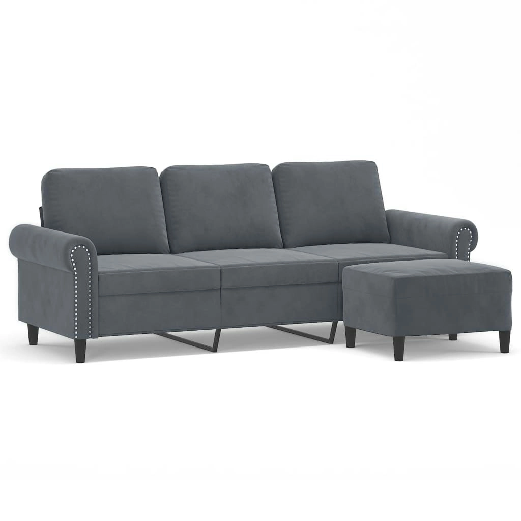 3-Seater Sofa with Footstool Dark Grey 180 cm Velvet 3201216