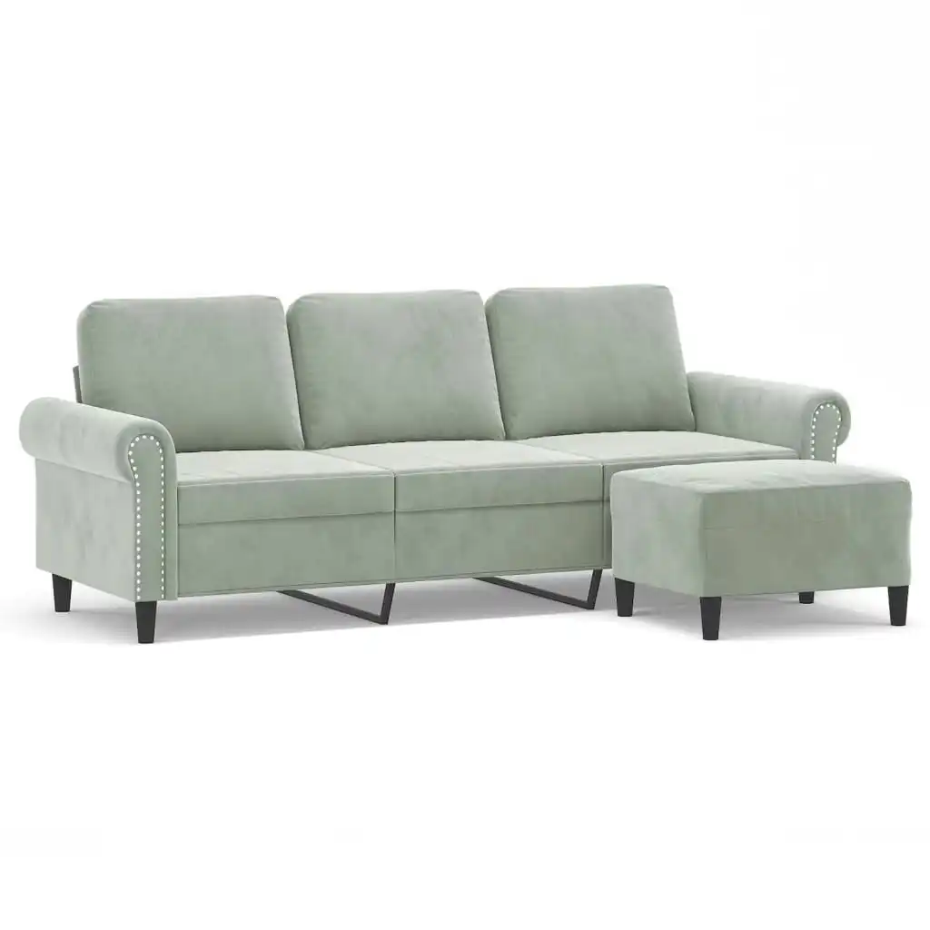 3-Seater Sofa with Footstool Light Grey 180 cm Velvet 3201215