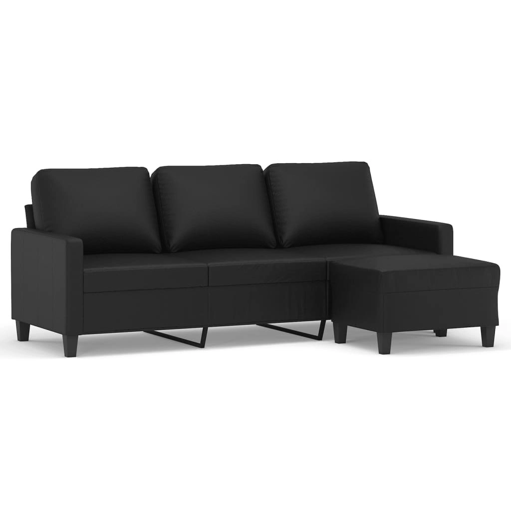 3-Seater Sofa with Footstool Black 180 cm Faux Leather 3201024