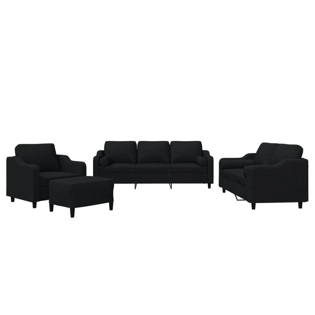 4 Piece Sofa Set with Pillows Black Fabric 3201798