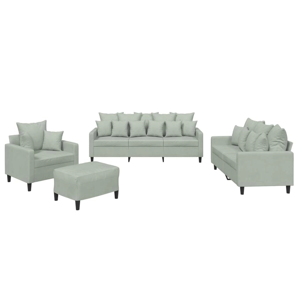 4 Piece Sofa Set with Cushions Light Grey Velvet 3201690