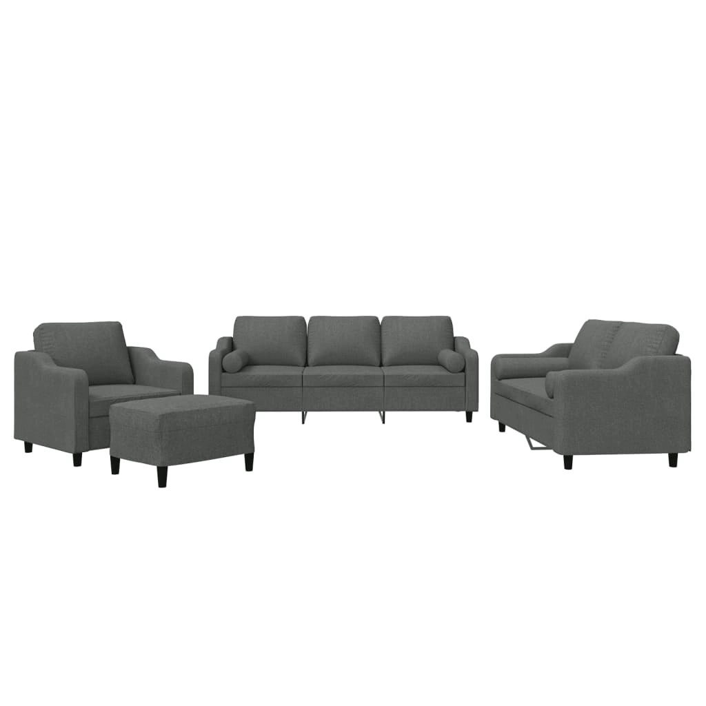 4 Piece Sofa Set with Pillows Dark Grey Fabric 3201795