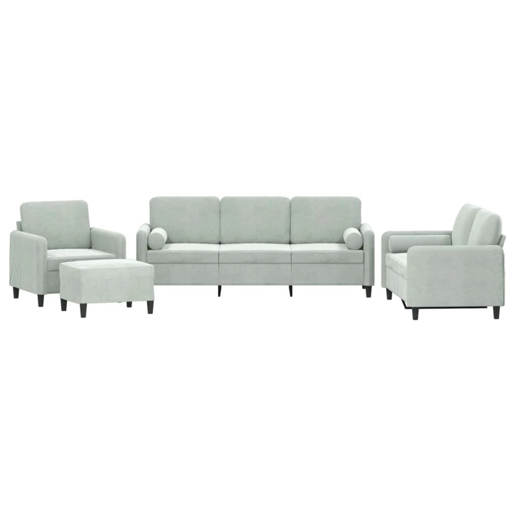 4 Piece Sofa Set with Pillows Light Grey Velvet 3201964