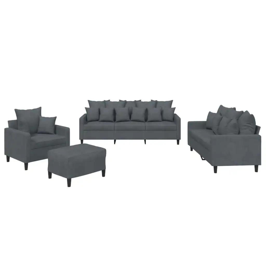 4 Piece Sofa Set with Cushions Dark Grey Velvet 3201691