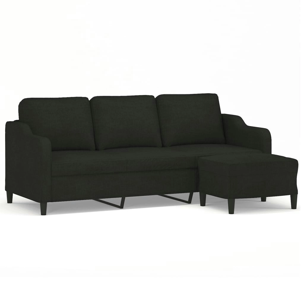 3-Seater Sofa with Footstool Black 180 cm Fabric 3201139