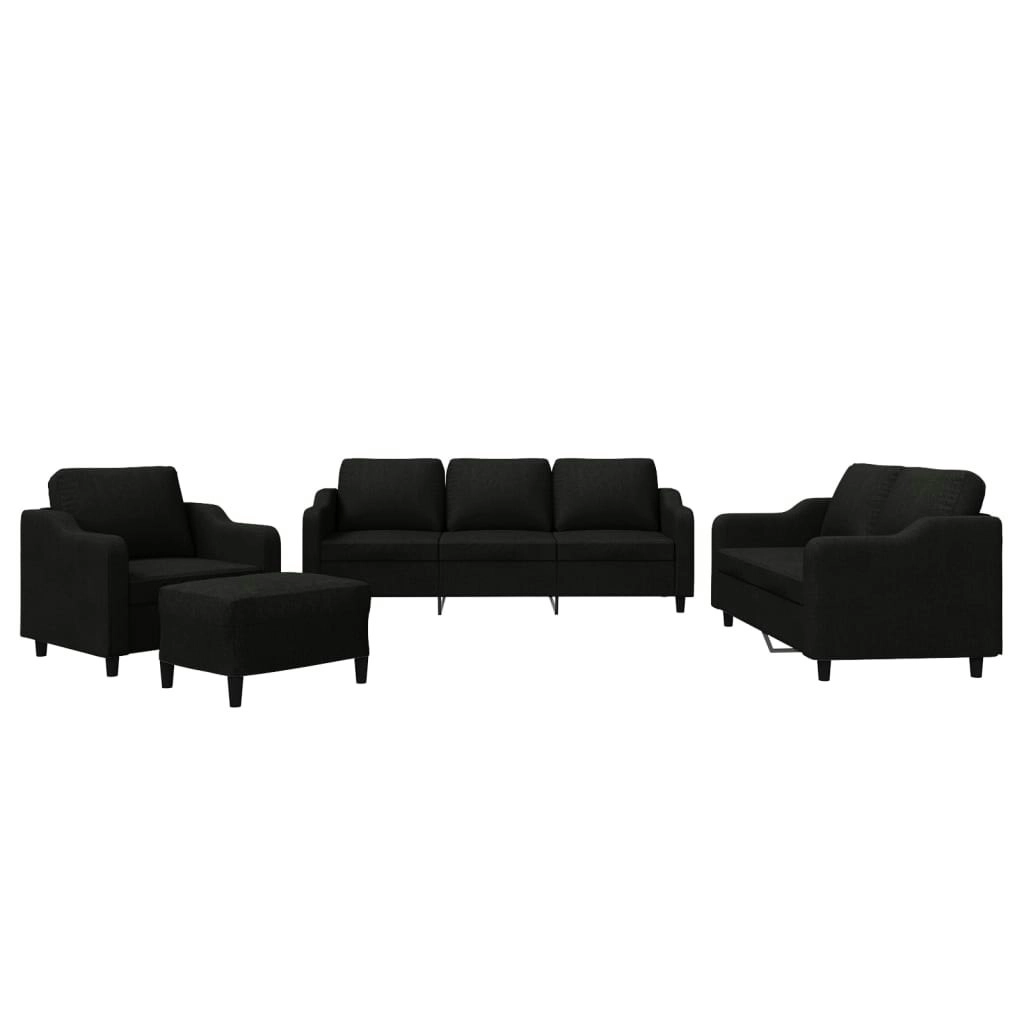 4 Piece Sofa Set with Cushions Black Fabric 3201782