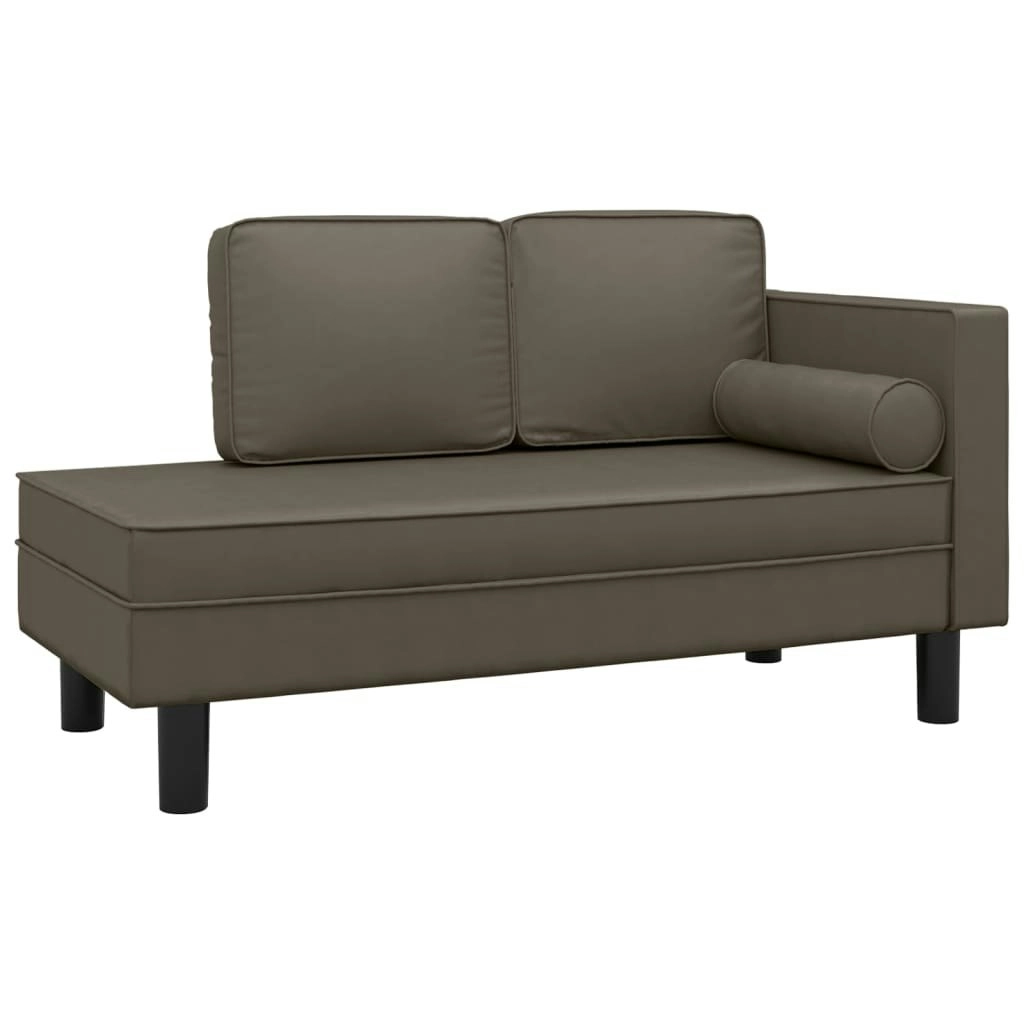 Chaise Lounge with Cushions and Bolster Grey Faux Leather 340698