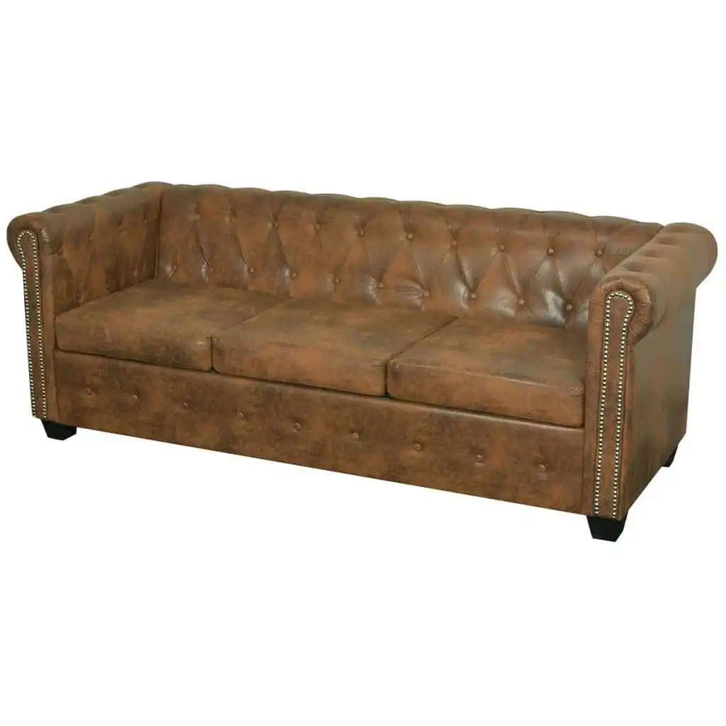 Chesterfield Sofa 3-Seater Artificial Leather Brown 243620