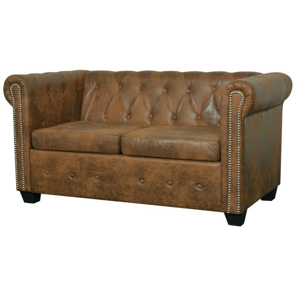 Chesterfield Sofa 2-Seater Artificial Leather Brown 243619