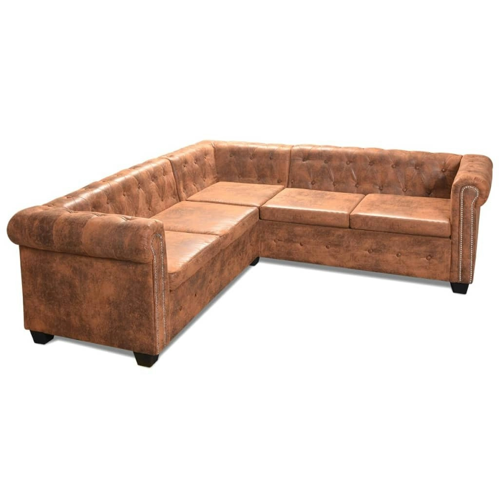 Chesterfield Corner Sofa 5-Seater Artificial Leather Brown 243615