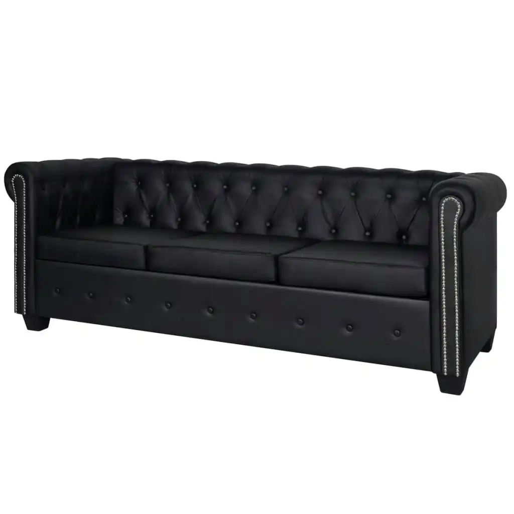 Chesterfield 3-Seater Artificial Leather Black 242370