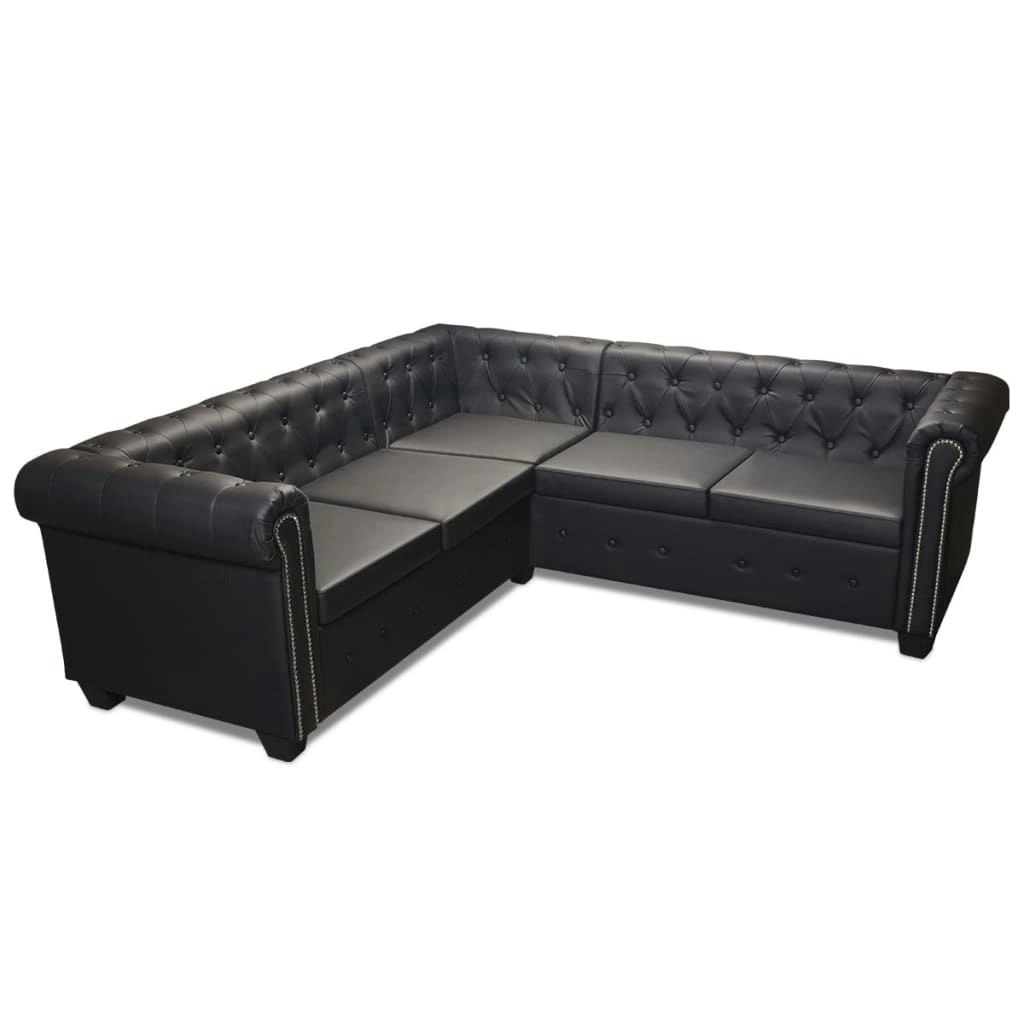 Chesterfield Corner Sofa 5-Seater Artificial Leather Black 243614