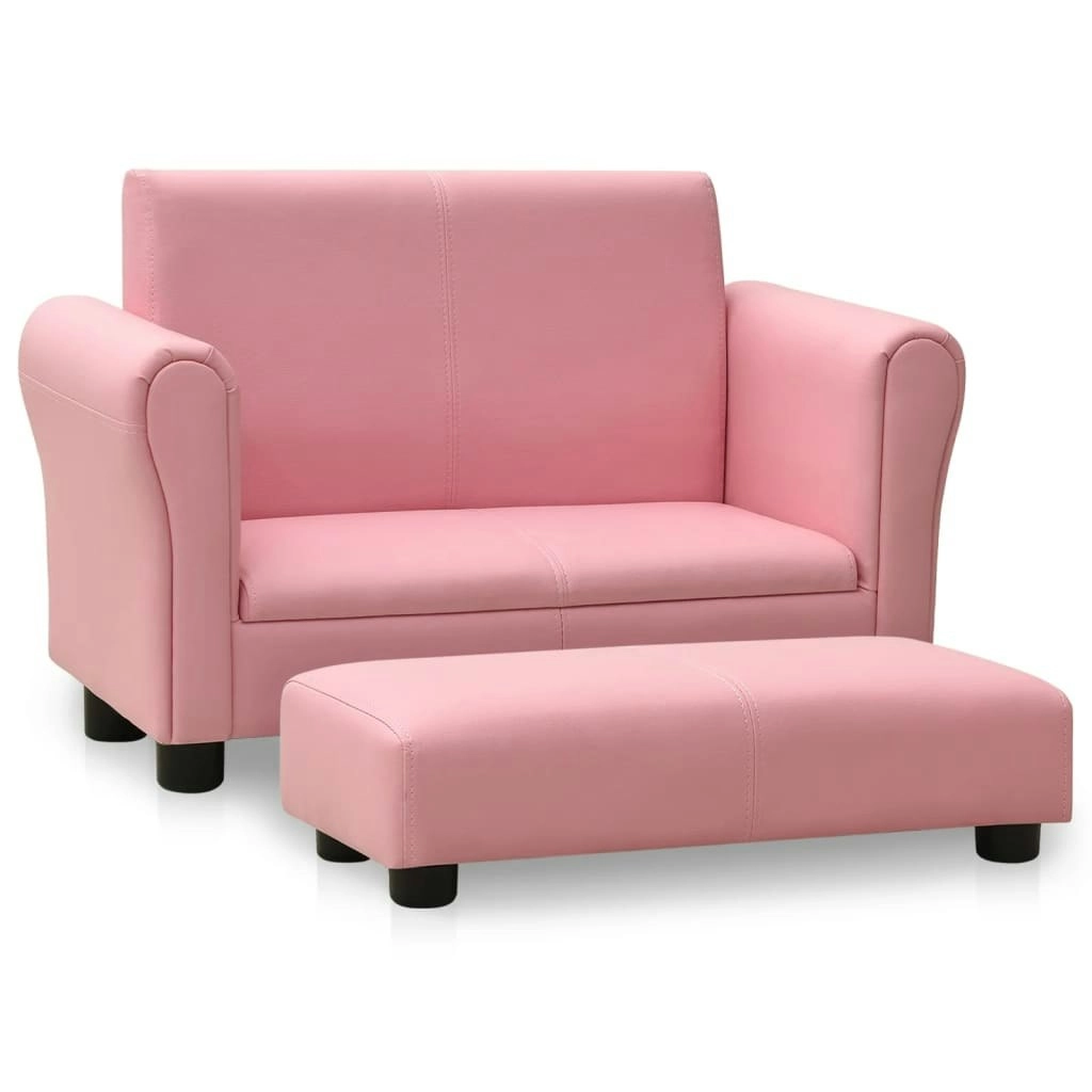 Children Sofa with Stool Pink Faux Leather 325513