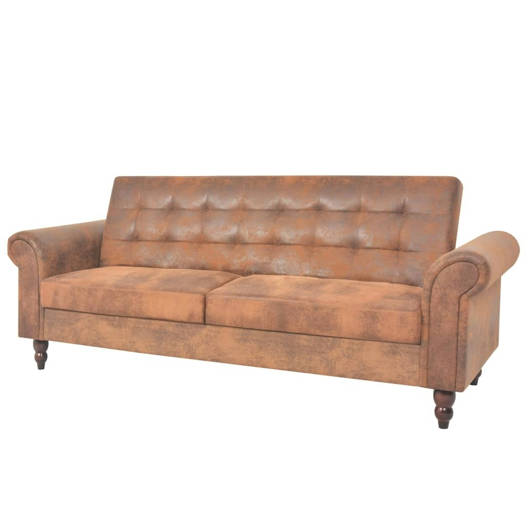 Convertible 2-Seater Sofa with Armrests Artificial Suede Brown 245584