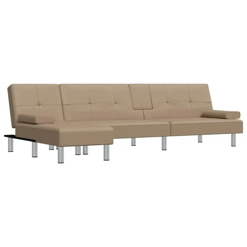 L-shaped Sofa Bed Cappuccino 255x140x70 cm Faux Leather 3157268