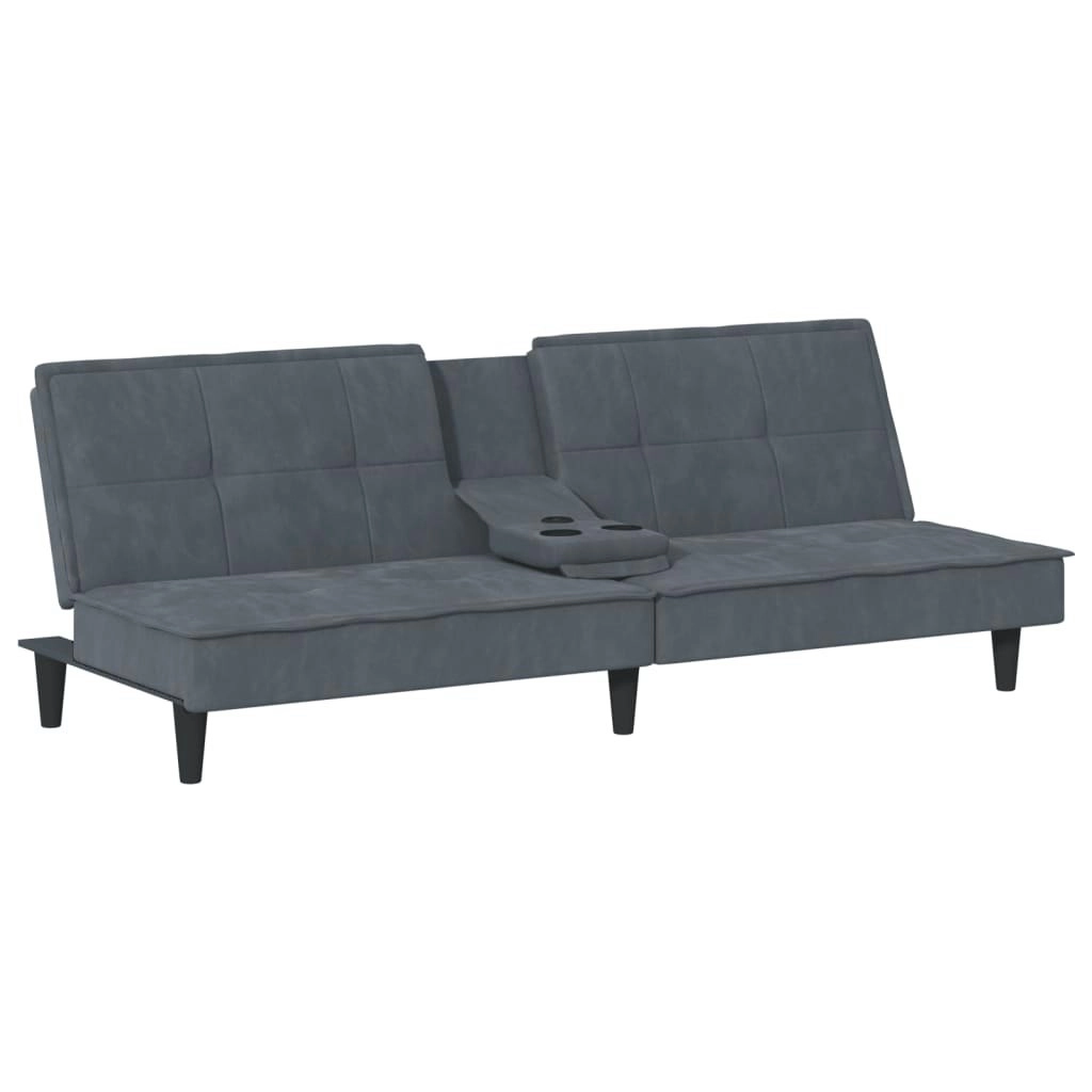 Sofa Bed with Cup Holders Dark Grey Velvet 351921