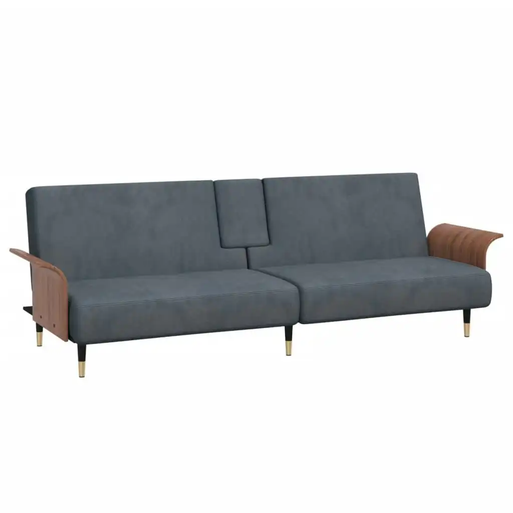 Sofa Bed with Cup Holders Dark Grey Velvet 351851