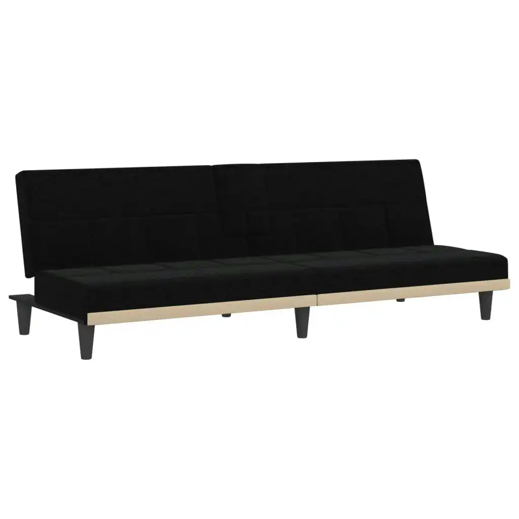 Sofa Bed with Cup Holders Black Fabric 351865