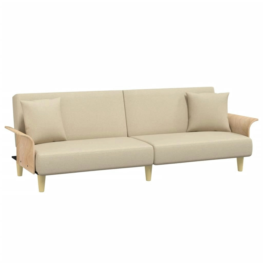 Sofa Bed with Armrests Cream Fabric 351846