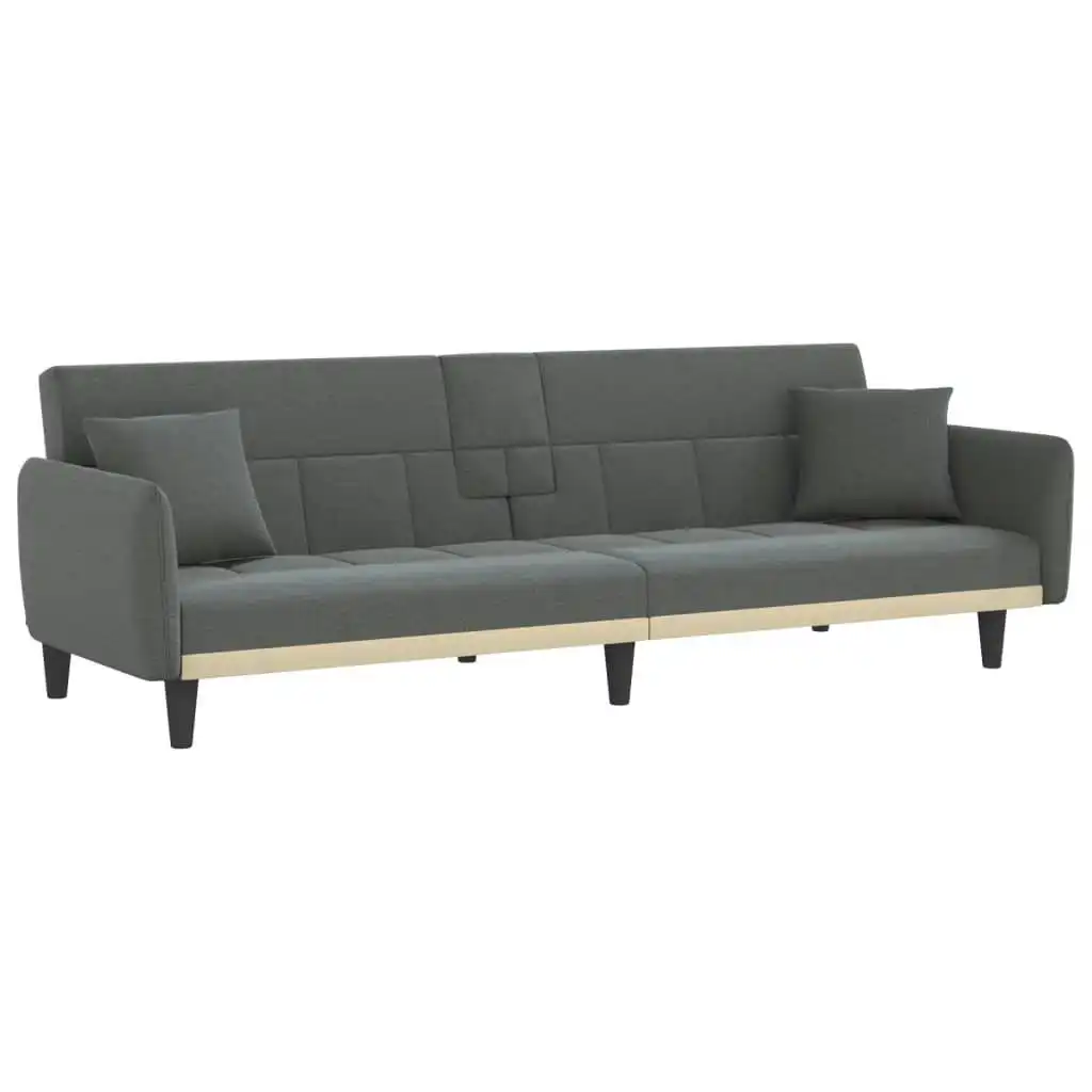 Sofa Bed with Cup Holders Dark Grey Fabric 351870