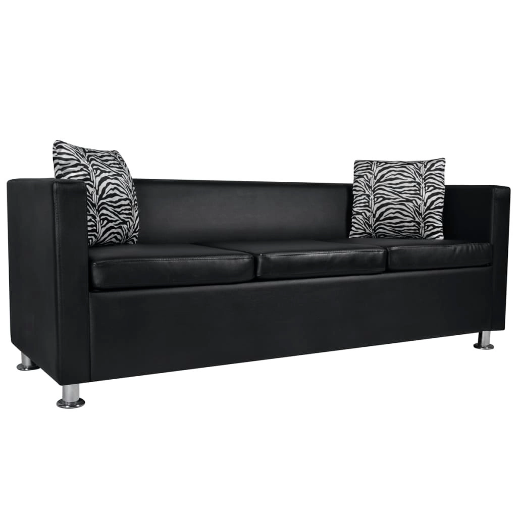 Sofa 3-Seater Artificial Leather Black 242208