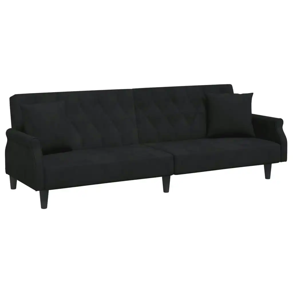 Sofa Bed with Armrests Black Velvet 351948