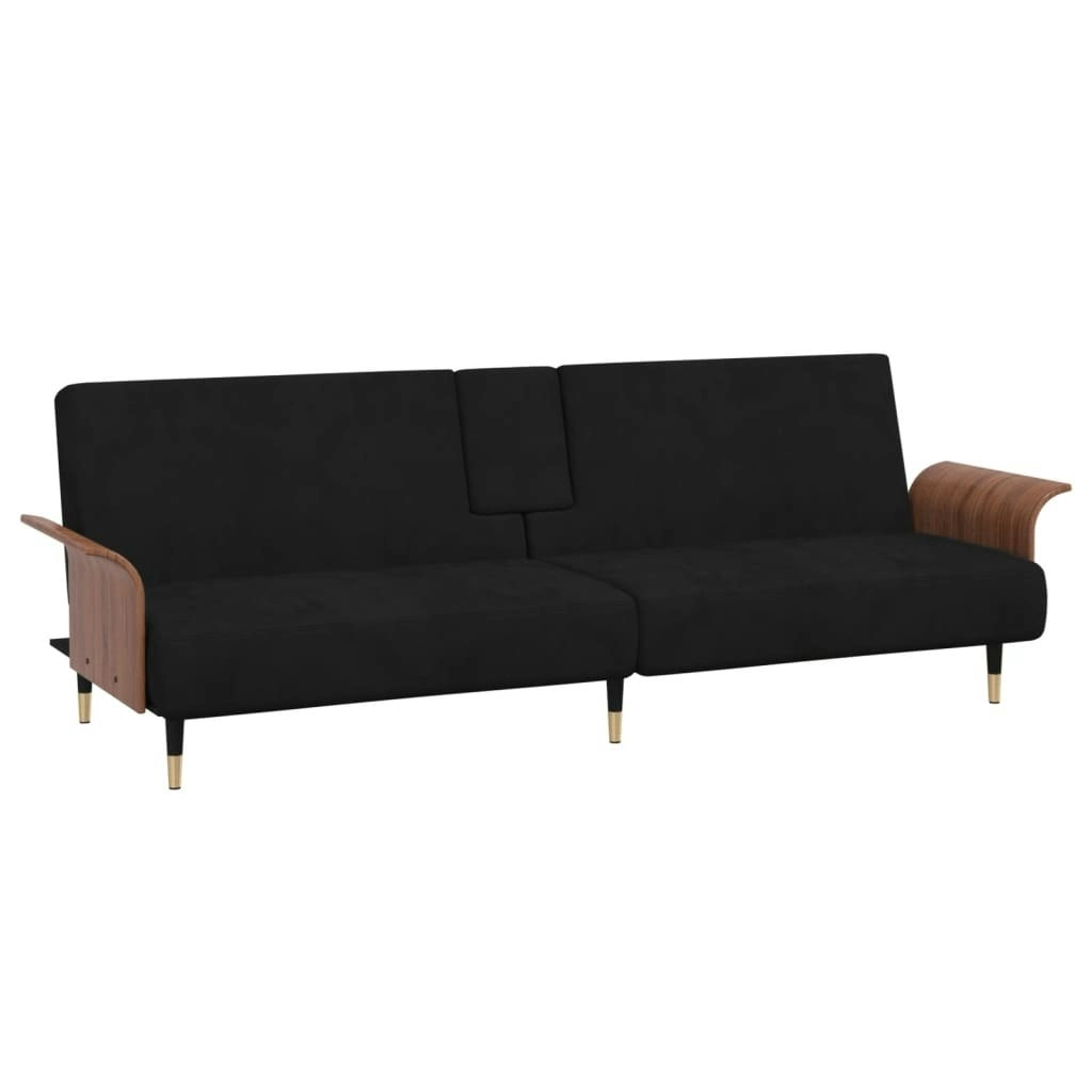 Sofa Bed with Cup Holders Black Velvet 351854