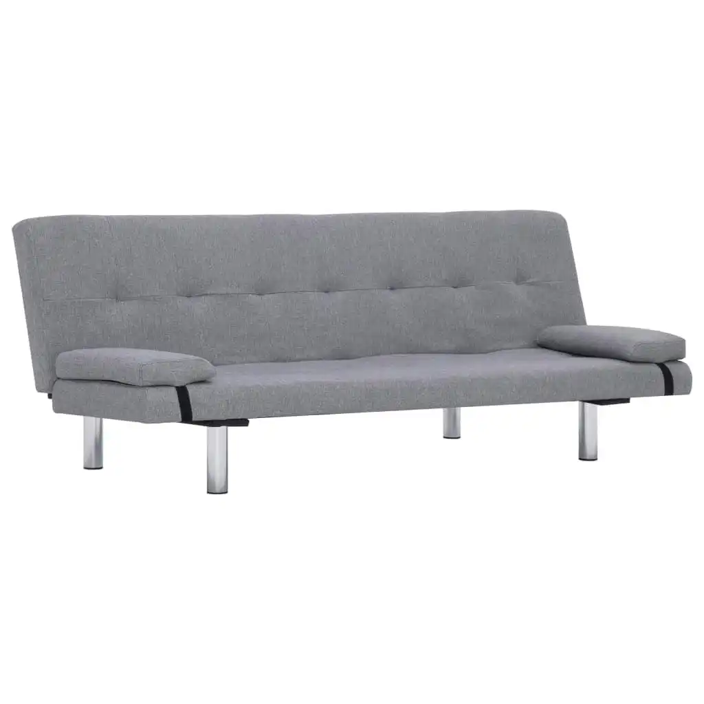 Sofa Bed with Two Pillows Light Grey Polyester 282183