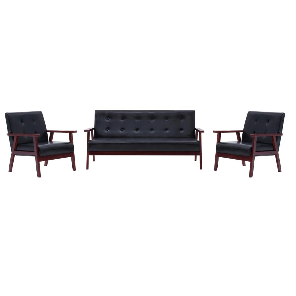 Sofa Set 3 Piece Black Faux Leather 279136