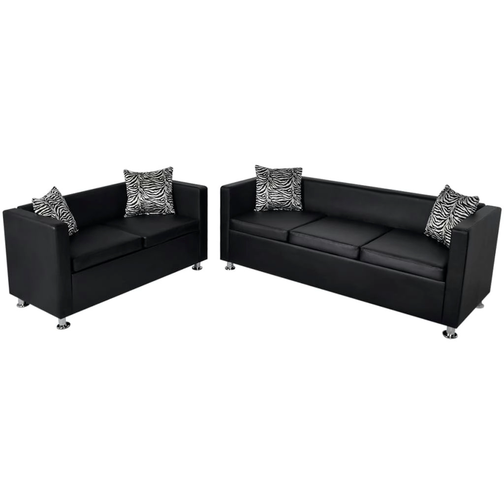 Sofa Set Artificial Leather 3-Seater and 2-Seater Black 272178